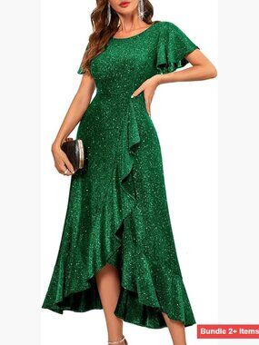 Sequin Formal Maxi Dress Flutter Sleeve Cocktail Party Wedding Guest